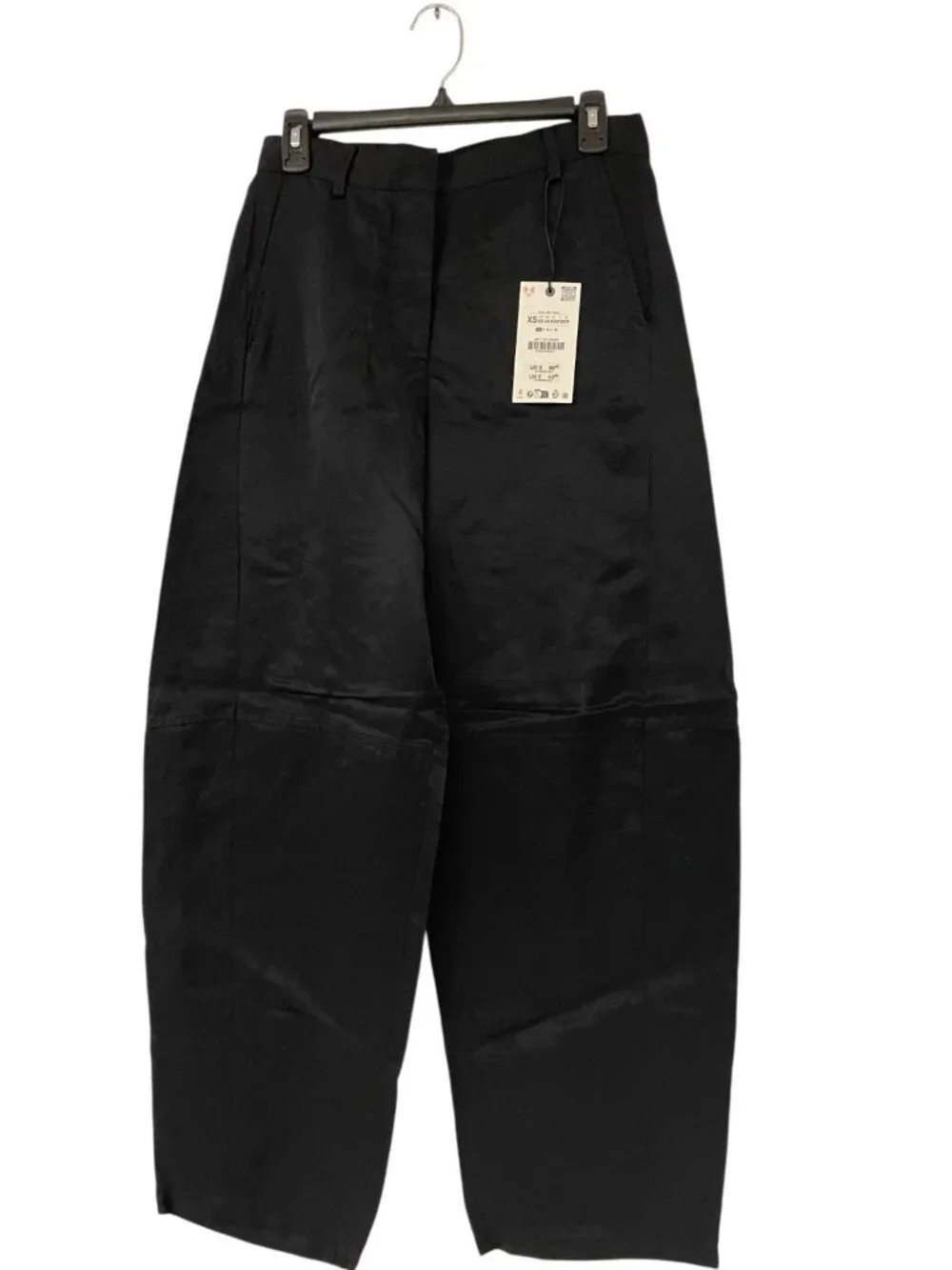 Zara Womens Flowing Mid-Rise Trousers Size XS Black Wide Leg 7627/240 NWT